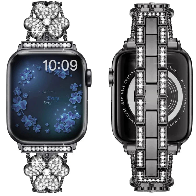 Dreiblättriges Kleeblatt-Diamantarmband, für Apple Watch Series 8 &amp; 7 (45 mm) und Apple Watch Series 8 &amp; 7 (41 mm)