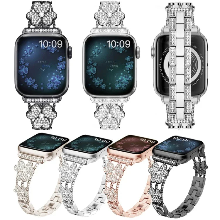 Dreiblättriges Kleeblatt-Diamantarmband, für Apple Watch Series 8 &amp; 7 (45 mm) und Apple Watch Series 8 &amp; 7 (41 mm)