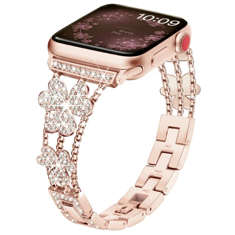Dreiblättriges Kleeblatt-Diamantarmband, für Apple Watch Series 8 &amp; 7 (45 mm) und Apple Watch Series 8 &amp; 7 (41 mm)