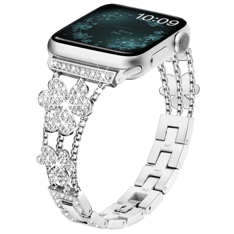 Dreiblättriges Kleeblatt-Diamantarmband, für Apple Watch Series 8 &amp; 7 (45 mm) und Apple Watch Series 8 &amp; 7 (41 mm)