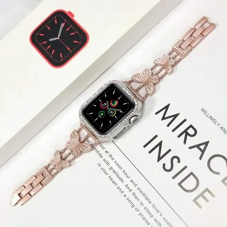 Butterfly Metal Diamond Watch Band, For Apple Watch Series 8&7 45mm, For Apple Watch Series 8&7 41mm