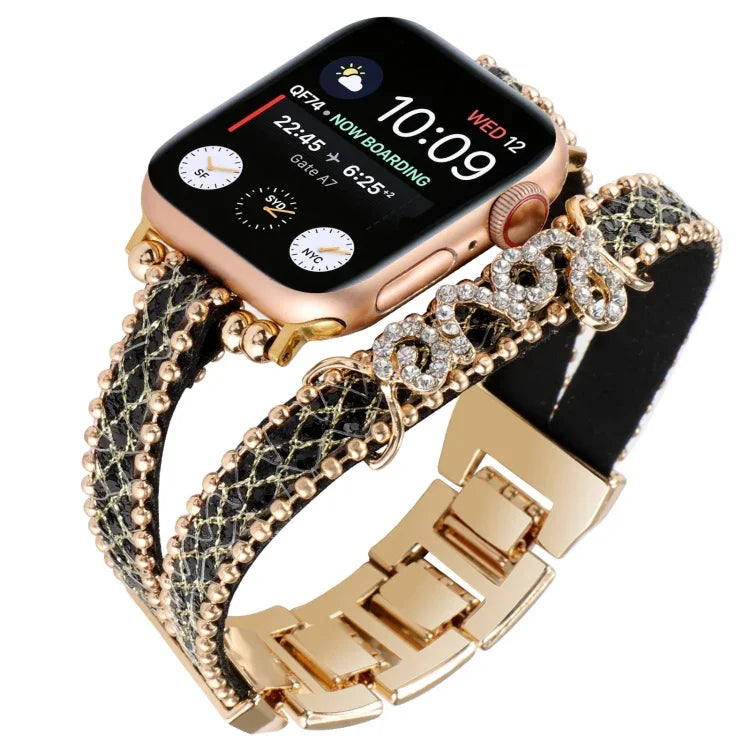 LOVE Lederarmband mit Kette, für Apple Watch Series 8 &amp; 7 (45 mm) und Apple Watch Series 8 &amp; 7 (41 mm)