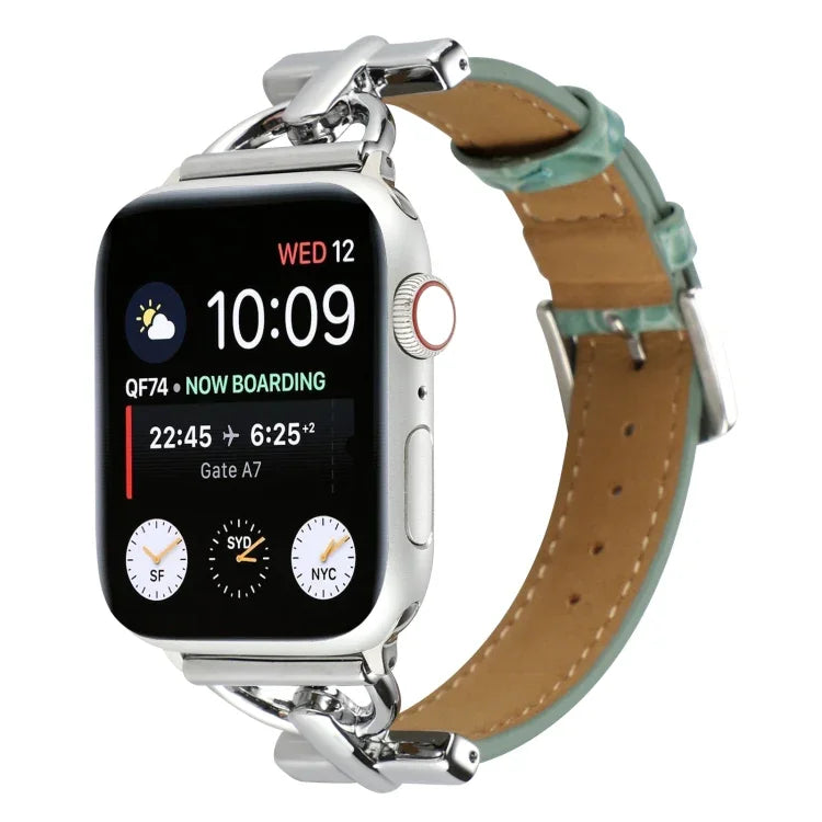 D-Buckle Cocodile Genuine Leather Watch Band, For Apple Watch Series 8&7 45mm, For Apple Watch Series 8&7 41mm