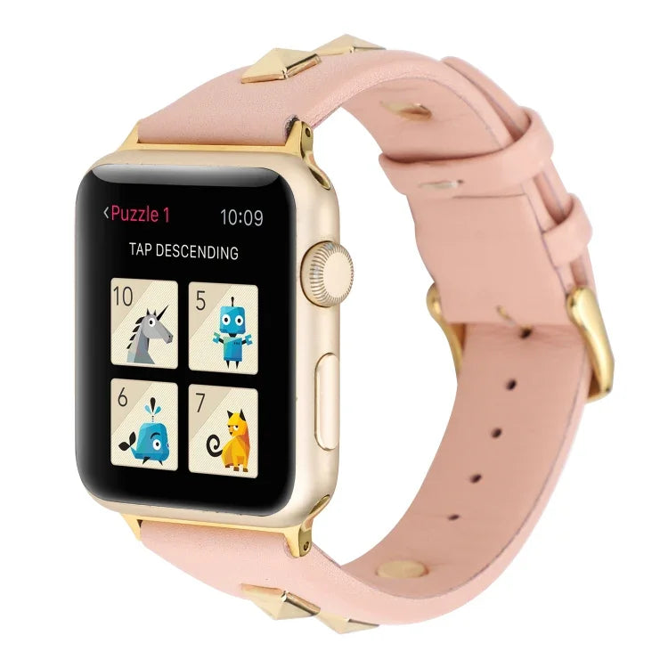 Einreihiges, genietetes Armband aus echtem Leder, für Apple Watch Series 8 &amp; 7 (45 mm) und Apple Watch Series 8 &amp; 7 (41 mm)