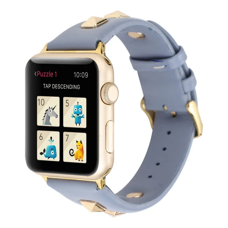 Single Row Riveted Genuine Leather Watch Band, For Apple Watch Series 8&7 45mm, For Apple Watch Series 8&7 41mm