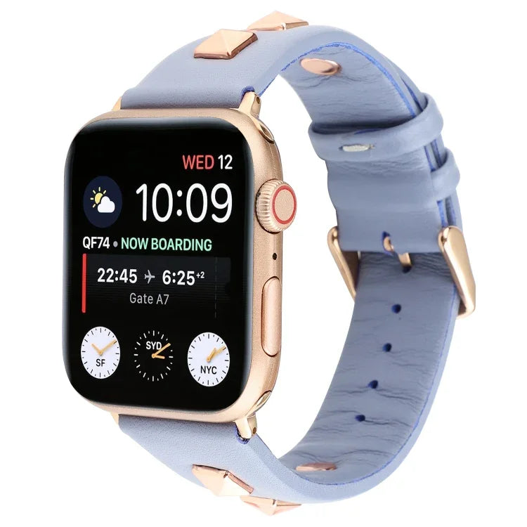 Single Row Riveted Genuine Leather Watch Band, For Apple Watch Series 8&7 45mm, For Apple Watch Series 8&7 41mm