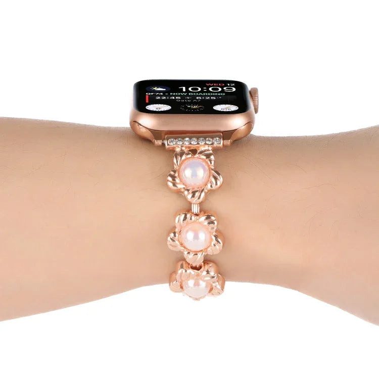 Flower Bracelet Metal Watch Band, For Apple Watch Series 8&7 45mm, For Apple Watch Series 8&7 41mm