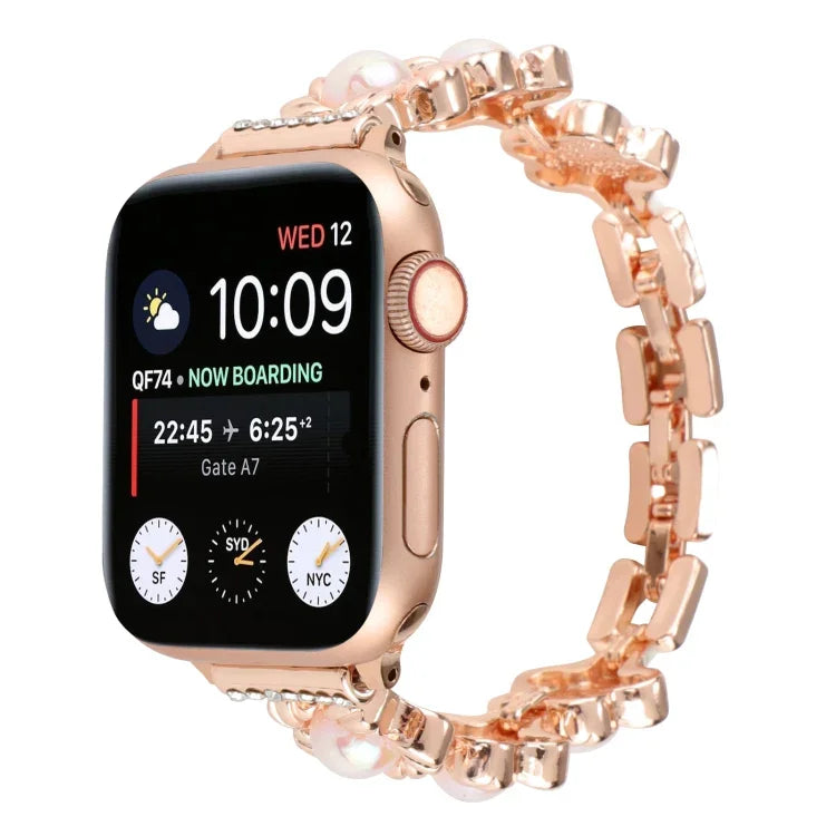 Metallarmband mit Blumenmuster, passend für Apple Watch Series 8 &amp; 7 (45 mm und 41 mm)