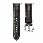 Silbernes Armband aus echtem Leder mit Dornschließe, passend für Apple Watch Series 8 &amp; 7 (45 mm und 41 mm).