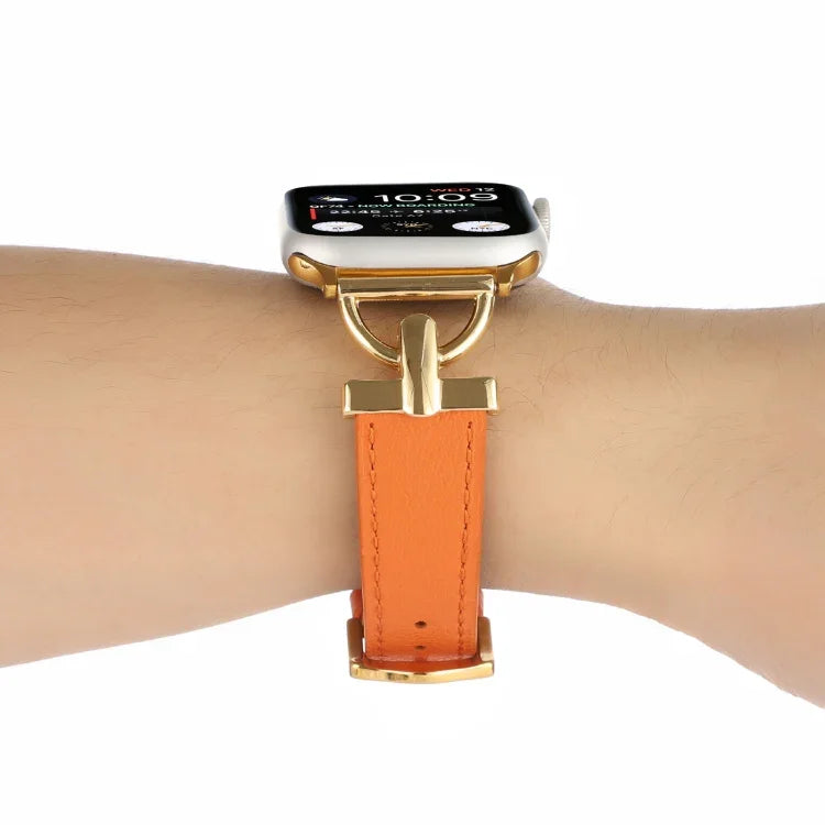 D-Buckle Plain Genuine Leather Watch Band, For Apple Watch Series 8&7 45mm, For Apple Watch Series 8&7 41mm