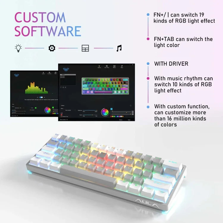 AULA F3261 Typ-C Kabelgebundene Hot-Swap-fähige Mechanische RGB-Tastatur mit 61 Tasten