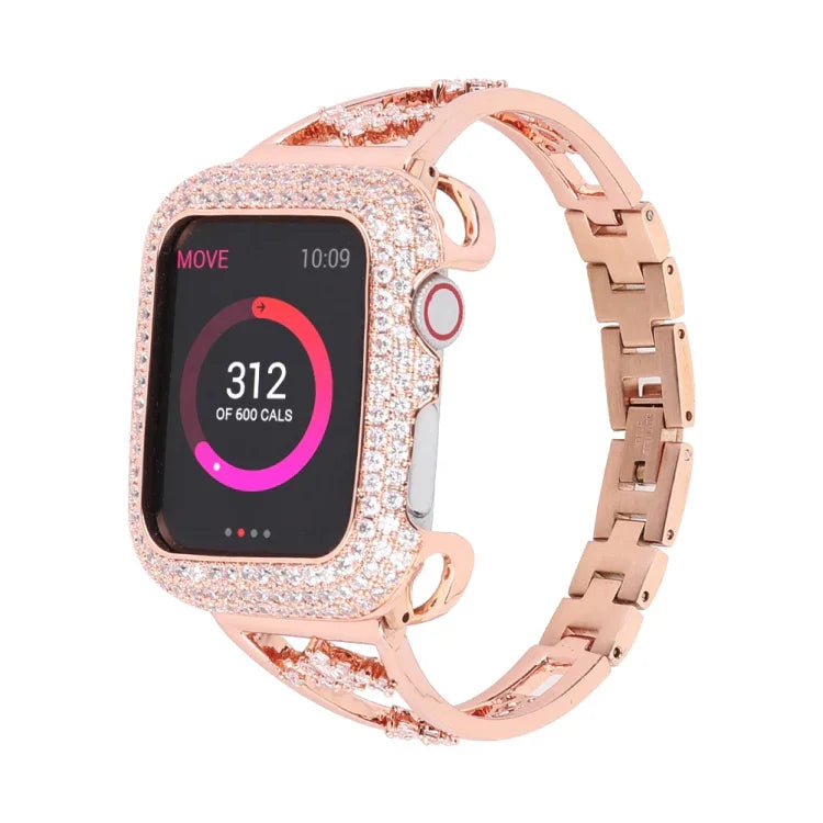 Zirkon-Metallarmband in Kupferoptik, passend für Apple Watch Ultra 49 mm / Series 8 &amp; 7 45 mm / SE 2 &amp; 6 &amp; SE &amp; 5 &amp; 4 44 mm / 3 &amp; 2 &amp; 1 42 mm und 41 mm / SE 2 &amp; 6 &amp; SE &amp; 5 &amp; 4 40 mm / 3 &amp; 2 &amp; 1 38 mm