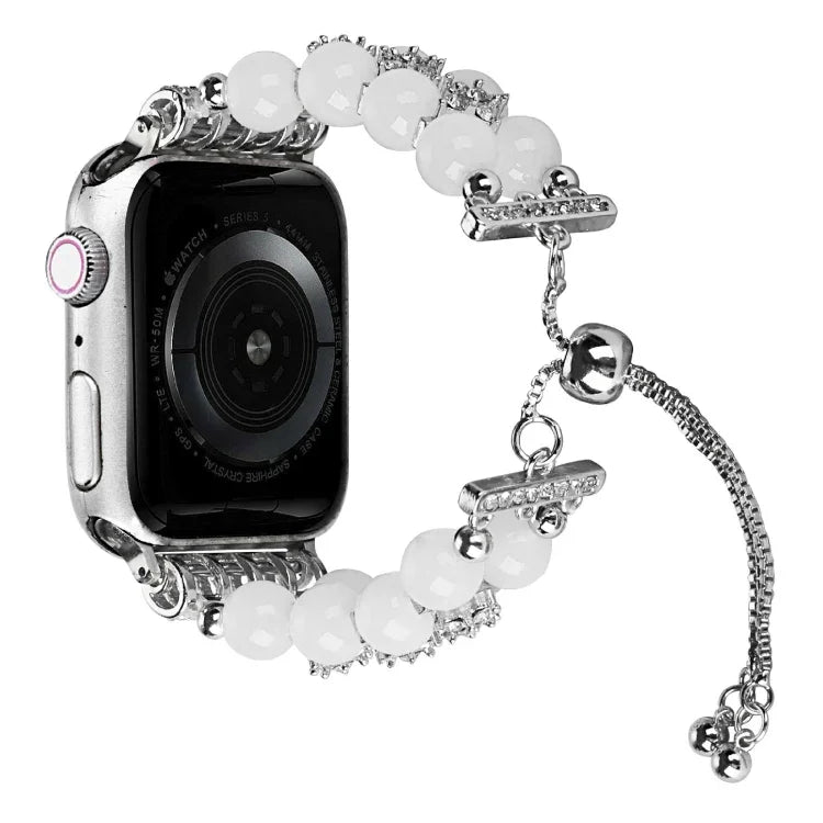 Uhrenarmband mit doppelreihigen Perlen und Teleskopkette, für Apple Watch Ultra 49mm / Series 8&7 45mm / SE 2&6&SE&5&4 44mm / 3&2&1 42mm, für Apple Watch Series 8&7 41mm / SE 2&6&SE&5&4 40mm / 3&2&1 38mm