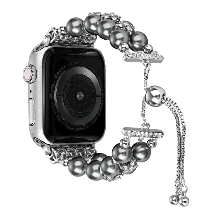 Double Row Beads Telescopic Chain Watch Band, For Apple Watch Ultra 49mm / Series 8&7 45mm / SE 2&6&SE&5&4 44mm / 3&2&1 42mm, For Apple Watch Series 8&7 41mm / SE 2&6&SE&5&4 40mm / 3&2&1 38mm