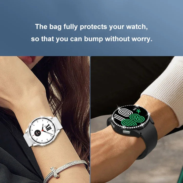 Einreihiges Diamant-Gehäuse aus Polycarbonat und gehärtetem Glas, für Samsung Galaxy Watch5 44 mm