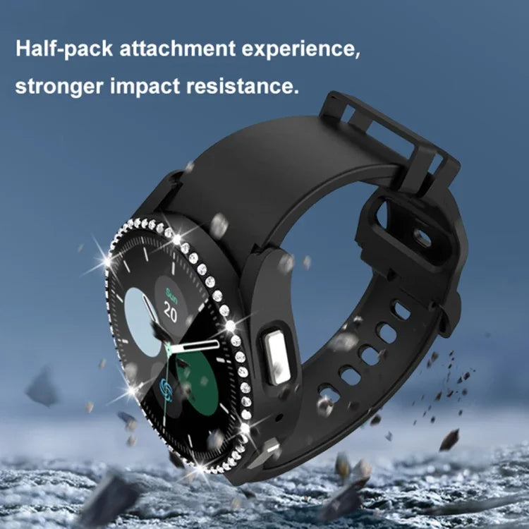 Einreihiges Diamant-Gehäuse aus Polycarbonat und gehärtetem Glas, für Samsung Galaxy Watch5 44 mm