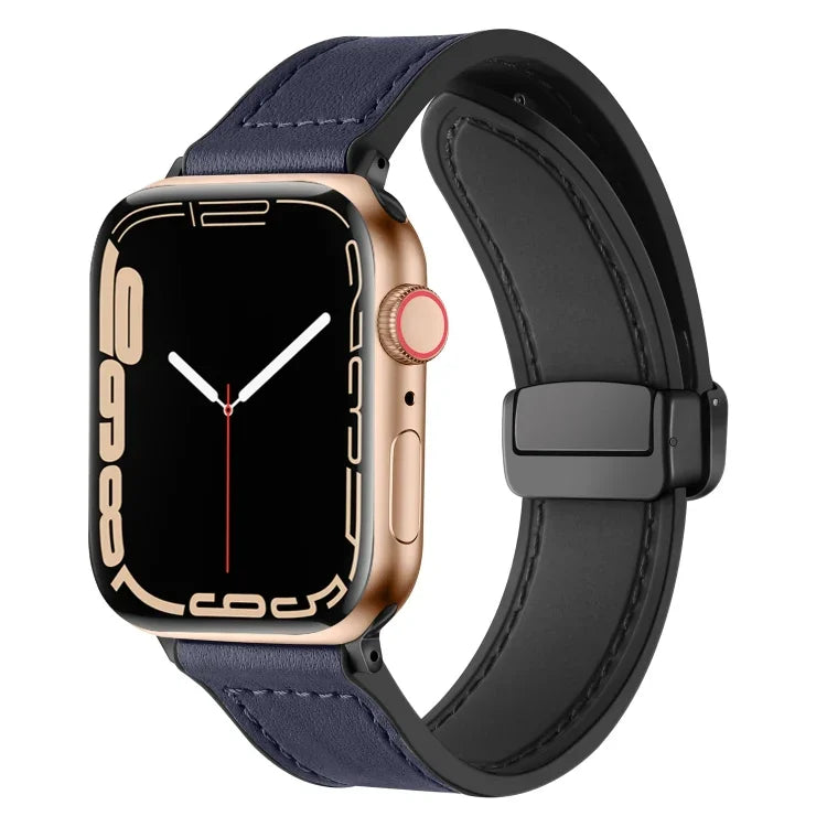 Magnetic Folding Silicone Leather Watch Band For Apple Watch Ultra 49mm / Series 8&7 45mm / SE 2&6&SE&5&4 44mm / 3&2&1 42mm, For Apple Watch Ultra 49mm