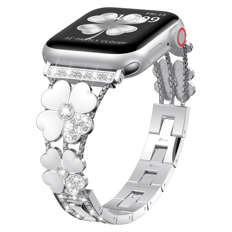 Petal-Metall-Diamant-Armband, für Apple Watch SE 2023 44mm, für Apple Watch Ultra 49mm, für Apple Watch 8 41mm, für Apple Watch 8 45mm, für Apple Watch 7 41mm, für Apple Watch 7 45mm, für Apple Watch SE 2023 40mm, für Apple Watch SE 2022 40mm