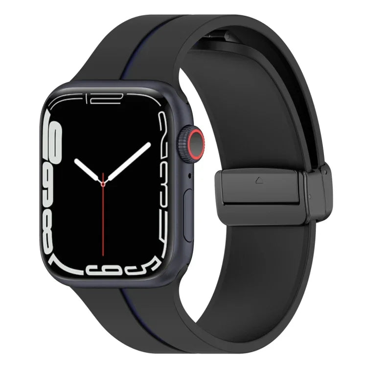 Zweifarbiges Silikon-Armband mit Faltschließe, passend für Apple Watch 9 (45 mm) und Apple Watch 9 (41 mm).