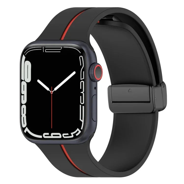 Zweifarbiges Silikon-Armband mit Faltschließe, passend für Apple Watch 9 (45 mm) und Apple Watch 9 (41 mm).