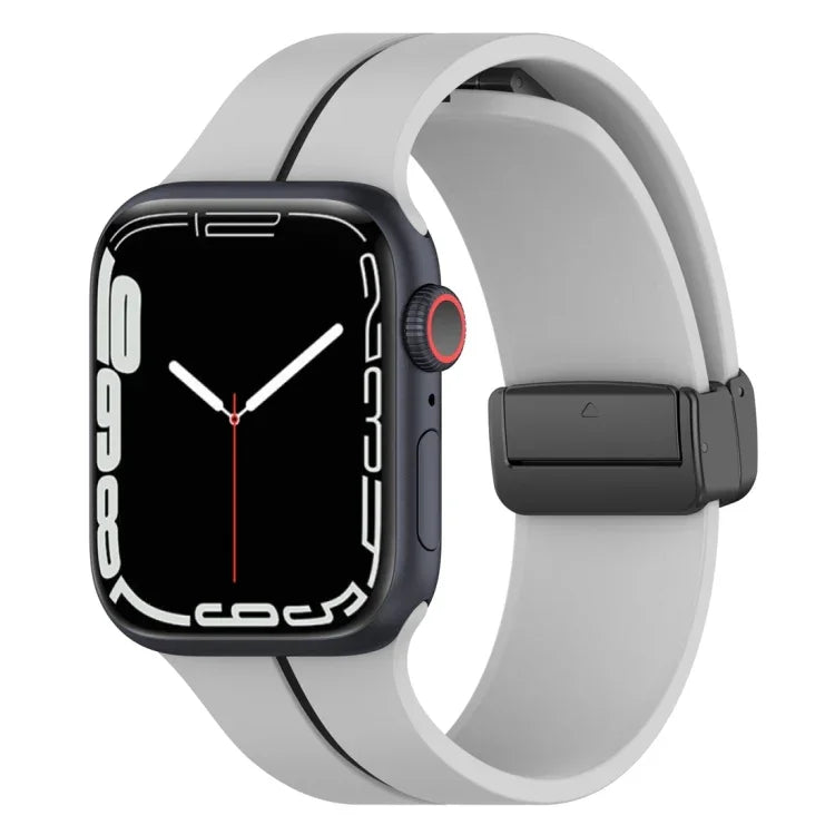 Zweifarbiges Silikon-Armband mit Faltschließe, passend für Apple Watch 9 (45 mm) und Apple Watch 9 (41 mm).
