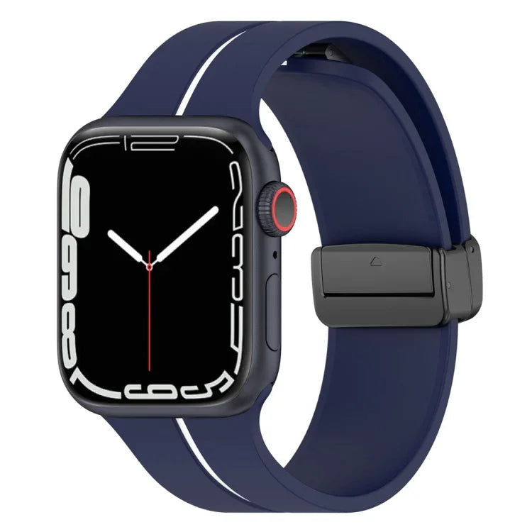 Zweifarbiges Silikon-Armband mit Faltschließe, passend für Apple Watch 9 (45 mm) und Apple Watch 9 (41 mm).