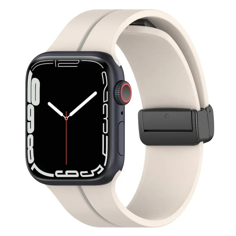 Zweifarbiges Silikon-Armband mit Faltschließe, passend für Apple Watch 9 (45 mm) und Apple Watch 9 (41 mm).