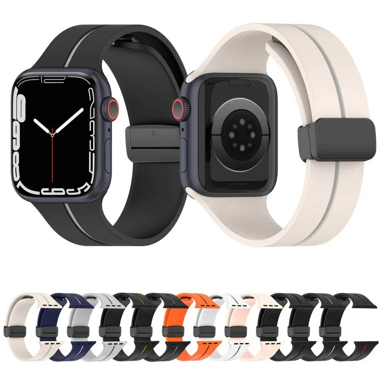 Zweifarbiges Silikon-Armband mit Faltschließe, passend für Apple Watch 9 (45 mm) und Apple Watch 9 (41 mm).