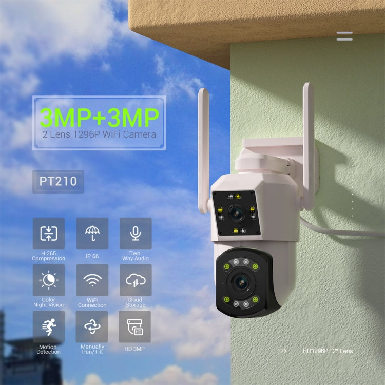 ESCAM PT210 2x3MP Dual-Objektiv-Kamera mit Dual-Screen-Monitor, WLAN-Funktion, Unterstützung für Zwei-Wege-Sprach- und Bewegungserkennung sowie Cloud-Speicherung, PT210