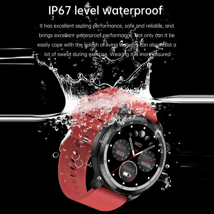 T52 1,39 Zoll IP67 Wasserdichte Smartwatch mit Silikonarmband, unterstützt Bluetooth-Anrufe, Blutsauerstoff- und Körpertemperaturmessung, Silikonarmband (Blau), Silikonarmband (Schwarz), Lederarmband (Rot)