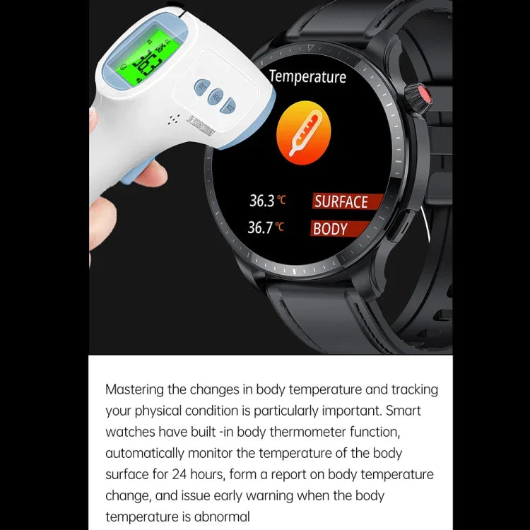 T52 1,39 Zoll IP67 Wasserdichte Smartwatch mit Silikonarmband, unterstützt Bluetooth-Anrufe, Blutsauerstoff- und Körpertemperaturmessung, Silikonarmband (Blau), Silikonarmband (Schwarz), Lederarmband (Rot)