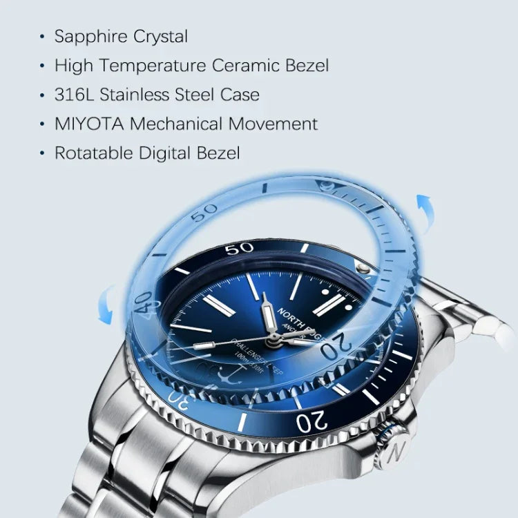NORTH EDGE ANCHOR Herren Mechanische Outdoor-Uhr, 100 m wasserdicht, ANCHOR