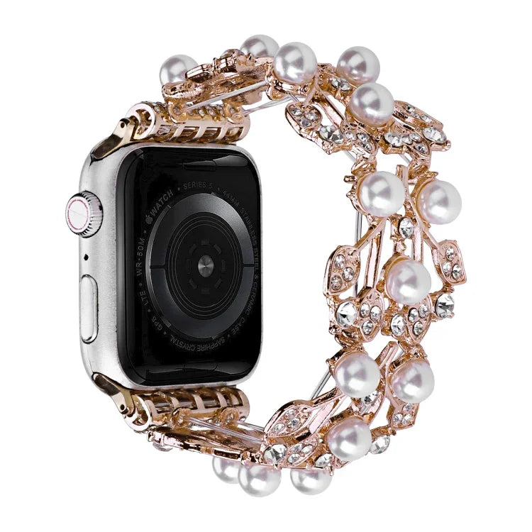 Metallarmband mit vierblättrigen Perlen, für Apple Watch 6 (40 mm), Apple Watch 6 (44 mm), Apple Watch 5 (44 mm), Apple Watch 5 (40 mm), Apple Watch 4 (44 mm), Apple Watch 4 (40 mm), Apple Watch 3 (38 mm), Apple Watch 3 (42 mm), Apple Watch 2 (42 mm) ...