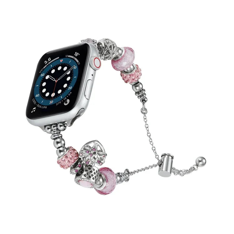 Perlenarmband Metall Uhrenarmband, für Apple Watch 8 45mm, für Apple Watch SE 2022 40mm, für Apple Watch SE 2022 44mm, für Apple Watch 7 41mm, für Apple Watch 7 45mm, für Apple Watch SE 40mm, für Apple Watch SE 44mm, für Apple Watch 6 40mm