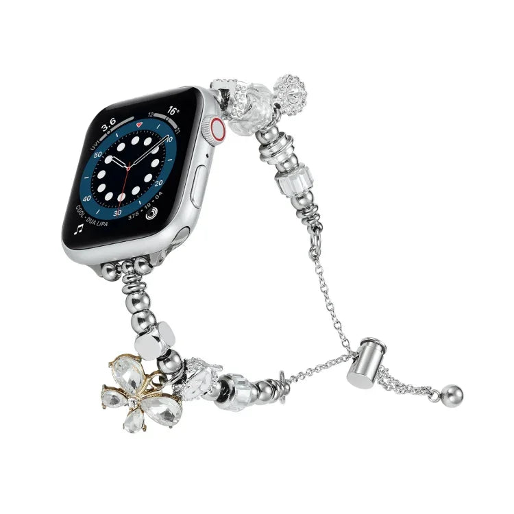 Perlenarmband Metall Uhrenarmband, für Apple Watch 8 45mm, für Apple Watch SE 2022 40mm, für Apple Watch SE 2022 44mm, für Apple Watch 7 41mm, für Apple Watch 7 45mm, für Apple Watch SE 40mm, für Apple Watch SE 44mm, für Apple Watch 6 40mm