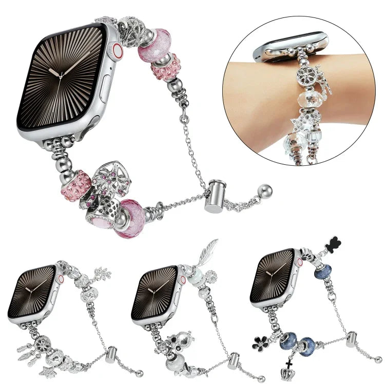 Perlenarmband Metall Uhrenarmband, für Apple Watch 8 45mm, für Apple Watch SE 2022 40mm, für Apple Watch SE 2022 44mm, für Apple Watch 7 41mm, für Apple Watch 7 45mm, für Apple Watch SE 40mm, für Apple Watch SE 44mm, für Apple Watch 6 40mm