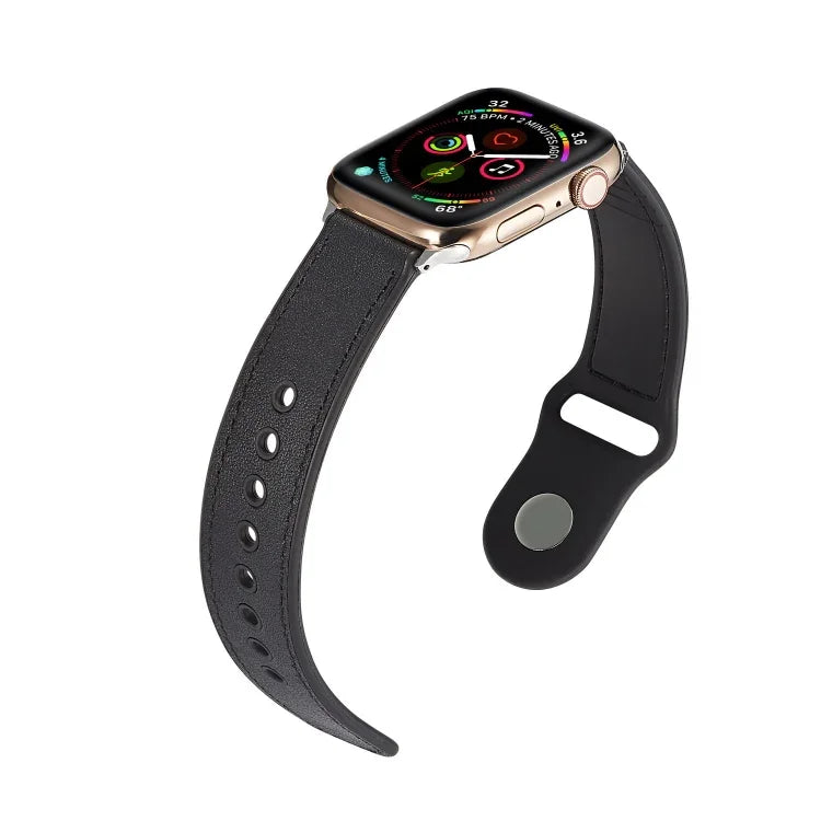 Uhrenarmband mit einfacher Schnalle aus TPU und Echtleder, für Apple Watch Series 7 41 mm / 6 &amp; SE &amp; 5 &amp; 4 40 mm / 3 &amp; 2 &amp; 1 38 mm, für Apple Watch Series 7 45 mm / 6 &amp; SE &amp; 5 &amp; 4 44 mm / 3 &amp; 2 &amp; 1 42 mm ...