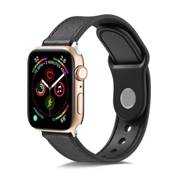 Uhrenarmband mit einfacher Schnalle aus TPU und Echtleder, für Apple Watch Series 7 41 mm / 6 &amp; SE &amp; 5 &amp; 4 40 mm / 3 &amp; 2 &amp; 1 38 mm, für Apple Watch Series 7 45 mm / 6 &amp; SE &amp; 5 &amp; 4 44 mm / 3 &amp; 2 &amp; 1 42 mm ...