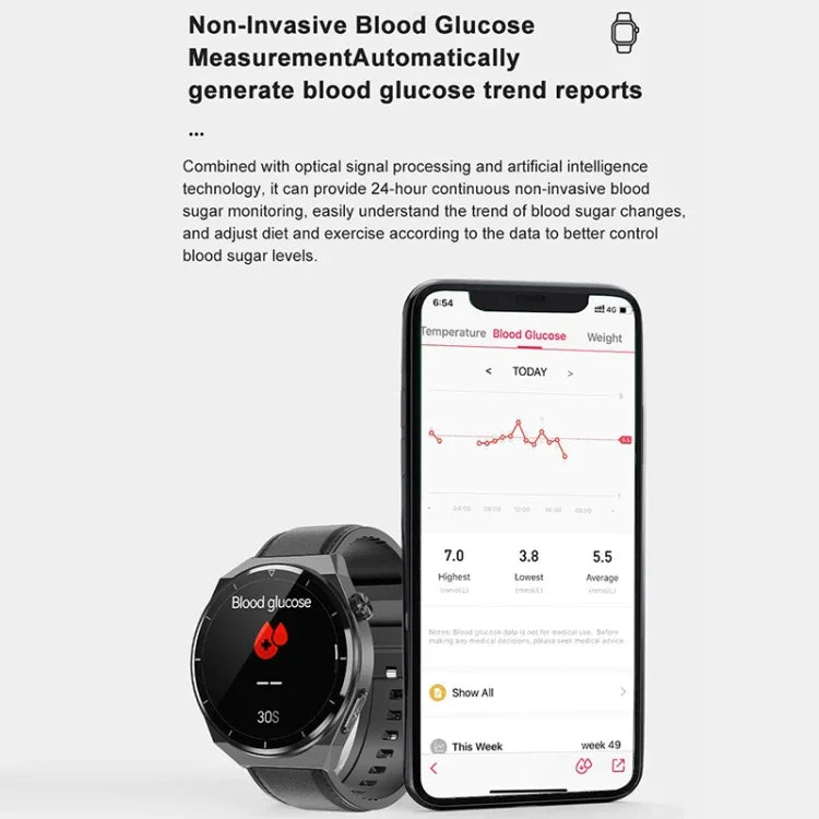 TK20 Smartwatch mit 1,39 Zoll Silikonarmband, unterstützt EKG, Fernüberwachung für Angehörige und Körpertemperaturmessung, Silikonarmband (Rot), Silikonarmband (Schwarz), Silikonarmband (Blau)