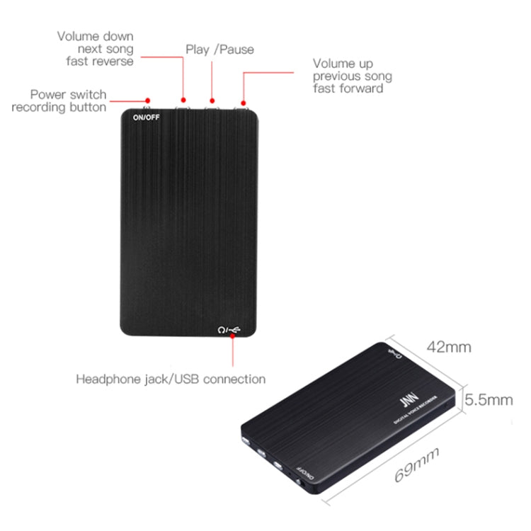 JNN M2 Ultradünnes HD Geräuschreduzierendes Intelligentes Steuerungs-Sprach-Diktiergerät, 4GB, 8GB, 16GB, 32GB, 64GB