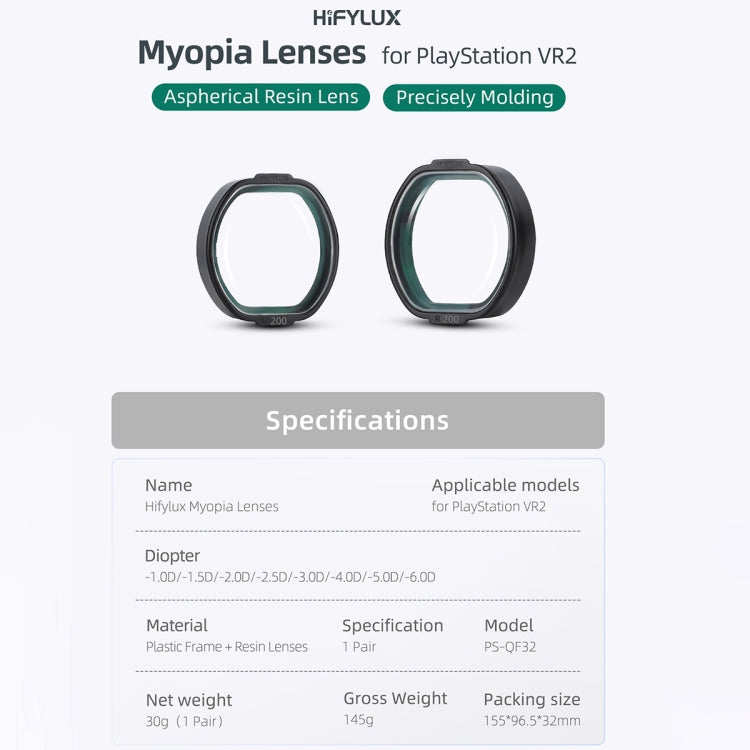 Hifylux Myopie-Brille Asphärische Harzlinse, für PlayStation VR2