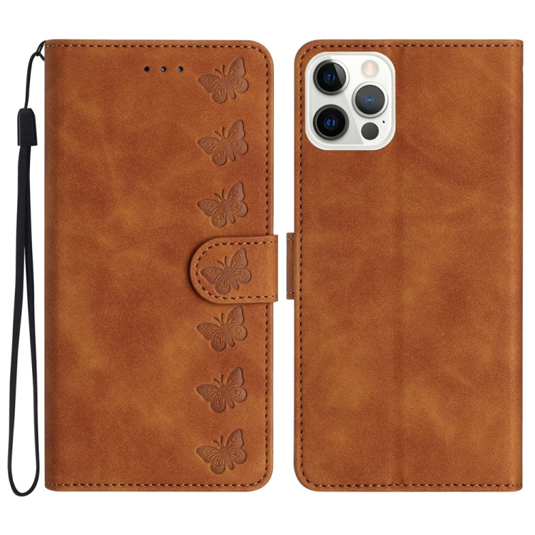 Sieben Schmetterlinge Geprägte Leder-Handyhülle, Für iPhone 14 Pro Max, Für iPhone 13 Pro Max, Für iPhone 13 Pro, Für iPhone 13, Für iPhone 13 mini, Für iPhone 12, Für iPhone 12 Pro Max, Für iPhone 12 Pro