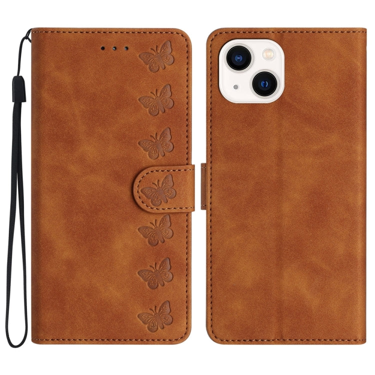 Sieben Schmetterlinge Geprägte Leder-Handyhülle, Für iPhone 14 Pro Max, Für iPhone 13 Pro Max, Für iPhone 13 Pro, Für iPhone 13, Für iPhone 13 mini, Für iPhone 12, Für iPhone 12 Pro Max, Für iPhone 12 Pro