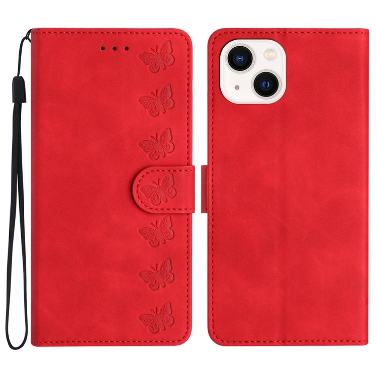 Sieben Schmetterlinge Geprägte Leder-Handyhülle, Für iPhone 14 Pro Max, Für iPhone 13 Pro Max, Für iPhone 13 Pro, Für iPhone 13, Für iPhone 13 mini, Für iPhone 12, Für iPhone 12 Pro Max, Für iPhone 12 Pro