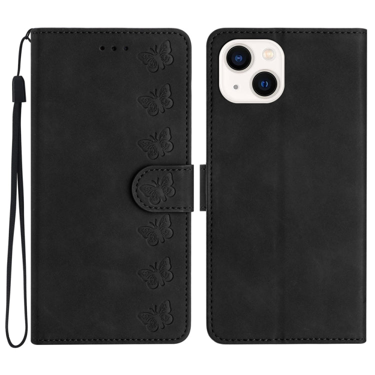Sieben Schmetterlinge Geprägte Leder-Handyhülle, Für iPhone 14 Pro Max, Für iPhone 13 Pro Max, Für iPhone 13 Pro, Für iPhone 13, Für iPhone 13 mini, Für iPhone 12, Für iPhone 12 Pro Max, Für iPhone 12 Pro