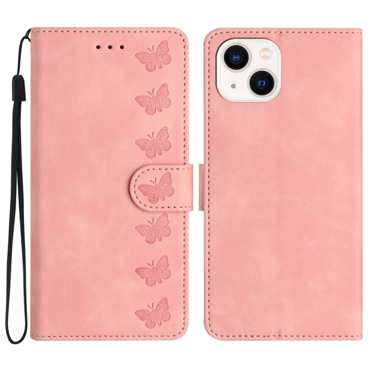 Sieben Schmetterlinge Geprägte Leder-Handyhülle, Für iPhone 14 Pro Max, Für iPhone 13 Pro Max, Für iPhone 13 Pro, Für iPhone 13, Für iPhone 13 mini, Für iPhone 12, Für iPhone 12 Pro Max, Für iPhone 12 Pro