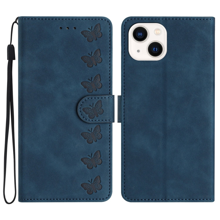 Sieben Schmetterlinge Geprägte Leder-Handyhülle, Für iPhone 14 Pro Max, Für iPhone 13 Pro Max, Für iPhone 13 Pro, Für iPhone 13, Für iPhone 13 mini, Für iPhone 12, Für iPhone 12 Pro Max, Für iPhone 12 Pro