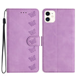 Sieben Schmetterlinge Geprägte Leder-Handyhülle, Für iPhone 14 Pro Max, Für iPhone 13 Pro Max, Für iPhone 13 Pro, Für iPhone 13, Für iPhone 13 mini, Für iPhone 12, Für iPhone 12 Pro Max, Für iPhone 12 Pro