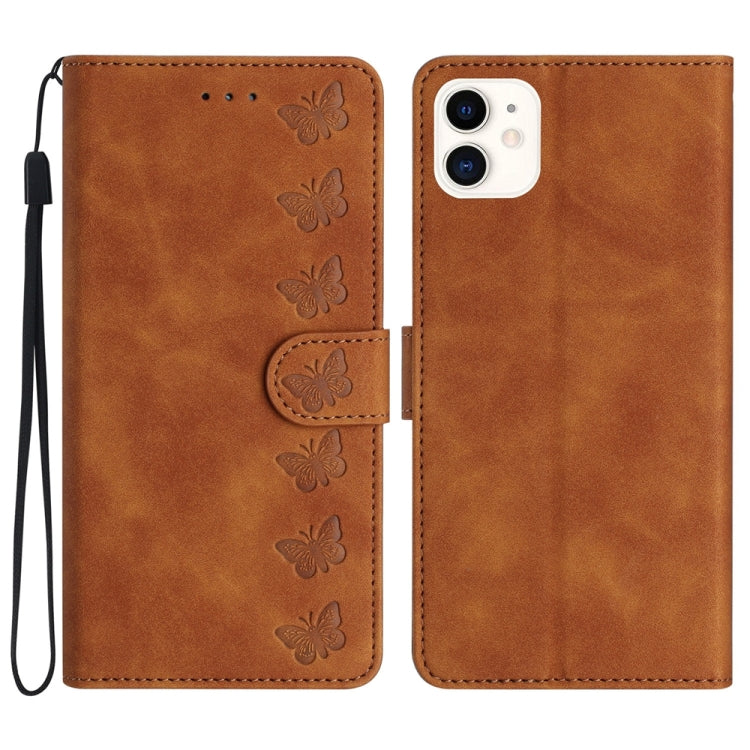 Sieben Schmetterlinge Geprägte Leder-Handyhülle, Für iPhone 12 mini, Für iPhone 11 Pro Max, Für iPhone 11, Für iPhone 11 Pro