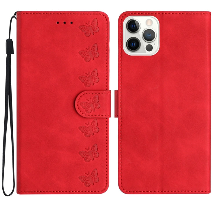 Sieben Schmetterlinge Geprägte Leder-Handyhülle, Für iPhone 14 Pro Max, Für iPhone 13 Pro Max, Für iPhone 13 Pro, Für iPhone 13, Für iPhone 13 mini, Für iPhone 12, Für iPhone 12 Pro Max, Für iPhone 12 Pro